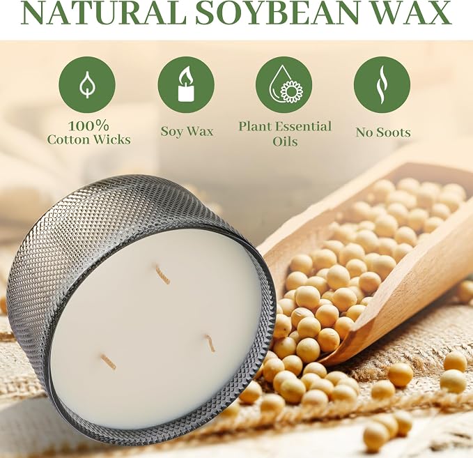 Multper Sandalwood Scented Candle Gift for Women - 10.58 oz 3 Wicks Natural Soy Wax Large Candle, 50-Hour Burn Time Aromatherapy Candle for Home & Relaxation, Gift for Mom On Mother's Day