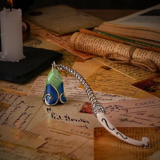 Candle Snuffer Extinguisher with Diamond Decoration Long Handle, Alloy Wick Flame Candle Put Out Tool Safely, Gift for Candle Lovers (Blue White)