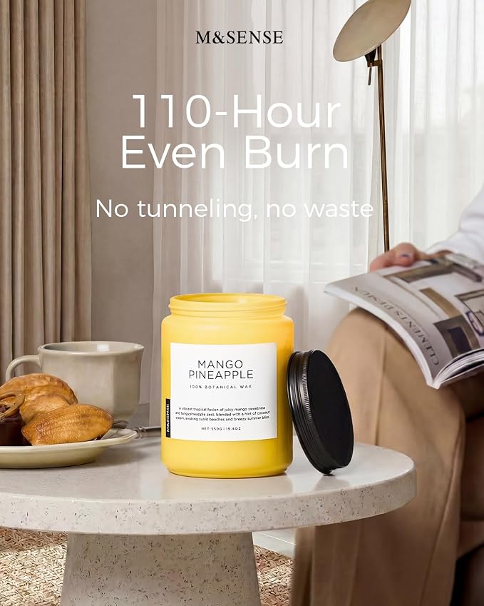 M&SENSE Mango Pineapple Scented Candle, 19.4oz Non Toxic Natural Soy Wax 110 Hours Long Lasting Burn Fruit Scent Summer Gifts for Housewarming, 2 Wick Aromatherapy Candle for Women Men Family Friends