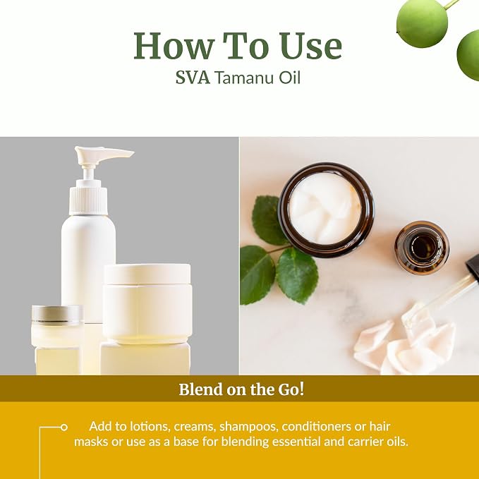 SVA Tamanu Seed Oil - 16 Fl Oz – 100% Natural Cold Pressed Tamanu Oil - for Face, Skin Care, Hair Care, Scalp Massage & Body Massage – Carrier Oil