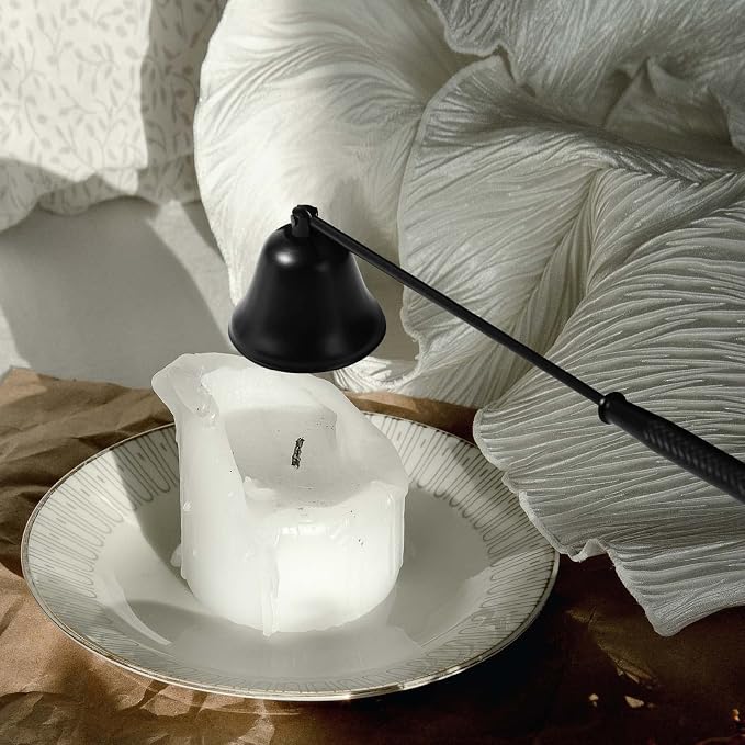 Kirecoo Candle Snuffer Extinguisher with Long Handle, Polished Stainless Steel Wick Flame Snuffer for Putting Out Wick Flame Safely, Black Candle Accessory