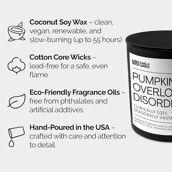 – Pumpkin Overload Disorder | Luxury Fall Scented Candle for Home Décor | 9.5oz Coconut Soy Wax | Non Toxic Long Burn Candle Jar | Pumpkin Spice Candle for Autumn Vibes
