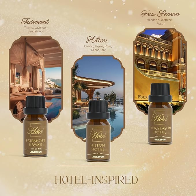 ARVIDSSON Hotel Diffuser Oils Gift Set - Hotel Essential Oils for Diffuser, Luxury Fragrance Oils Inspired by 5 Star Hotels Scent, Gift for Women and Men