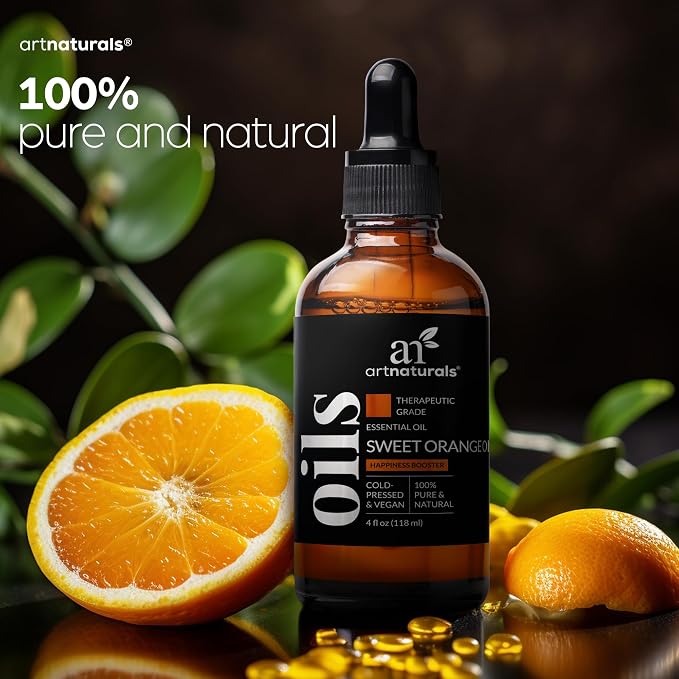 artnaturals Sweet Orange Essential Oil (4.0 Fl Oz / 118ml)- 100% Pure Undiluted Citrus Oil - Glass Bottle w/Dropper