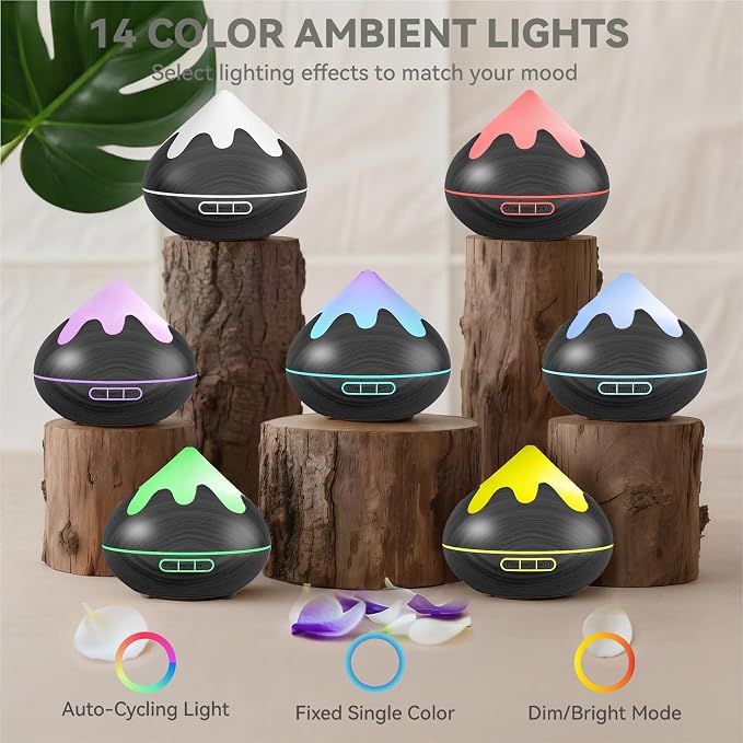 500ML Essential Oil Diffuser, Aromatherapy Diffuser with Remote Control, Multifunctional Air Diffusers for Home Office Room, Fragrance Aroma Diffuser with 7 Color LED & 2 Mist Mode, Black