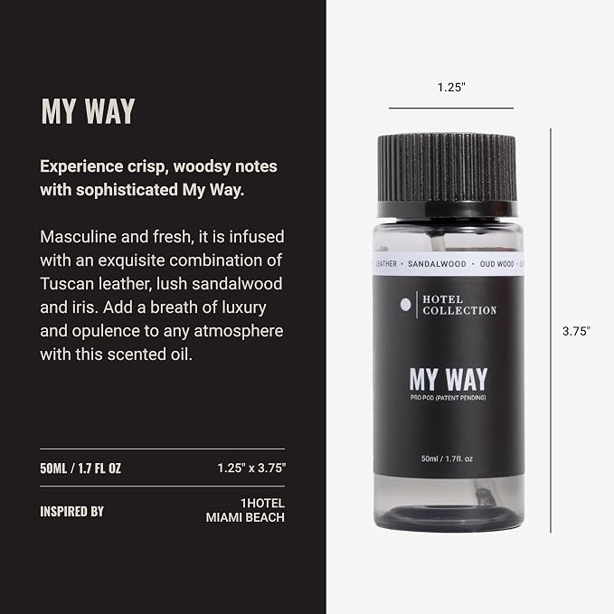 Hotel Collection Diffuser Oil-My Way Pro-Pod-Aromatherapy Essential Fragrance Oil-Sandalwood, Warm Virginia Cedar& Beautiful Iris-50ML 1.7 Fl oz
