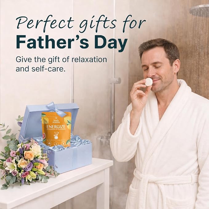 Body Restore Shower Steamers Aromatherapy 15 Pack – Fathers Day Gift for Dad, Birthday Gifts for Women & Men, Spa Stress Relief & Relaxation Self Care Gifts – Premium Citrus Essential Oil Tablets