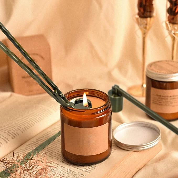 4 in 1 Candle Accessory Set, Candle Snuffer, Candle Wick Cutter, Candle Dipper, Storage Tray Plate, Candle Care Kit with Velvet Pouch for Candle Lover (Bronze)