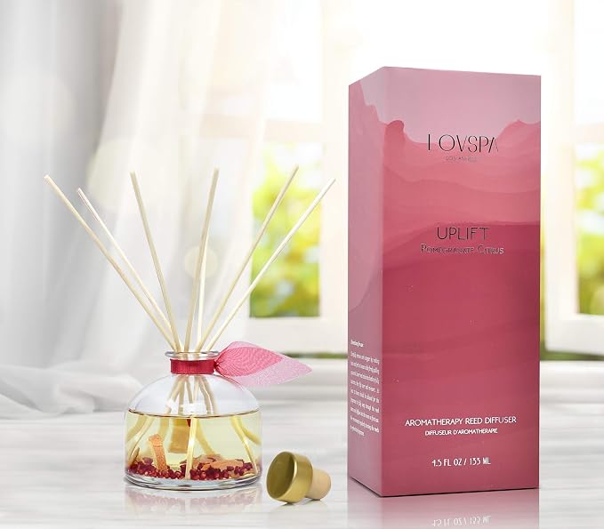 Reed Diffuser Set, Uplift Pomegranate Citrus Scented Oil Diffuser with Sticks, Home Fragrance Accessories for Bathroom Shelf Decor, Aroma Diffusers for Home or Office Desk, USA Made