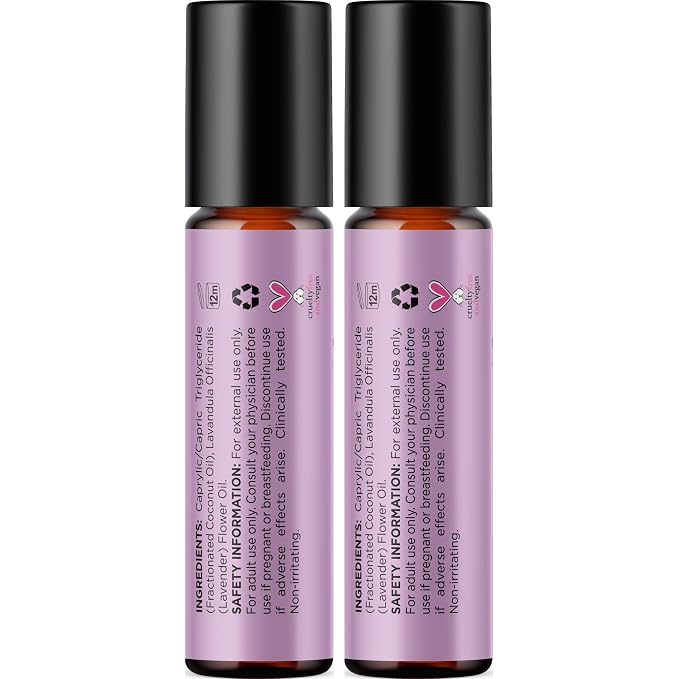Lavender Essential Oil Roll On - Calming Aromatherapy Oil Roller for Sleep Headaches and Relaxation - Natural Pre-Diluted Sleep Oil for Nighttime Relaxation with Lavender Essential Oil for Skin 2-Pack