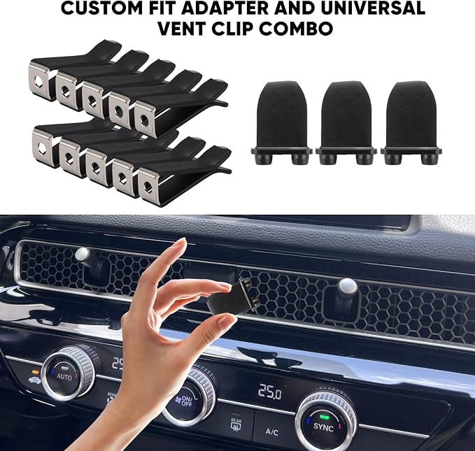 10 Pieces Square Head Car Vent Clips + 3 Adapters for 11th Gen Honda Civic, CRV, ZRV, Integra - Custom Fit Car Air Fresheners for Honeycomb Vents, 9mm Black - Car Dashboard Decorations, Car Ornaments