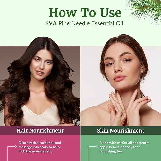 SVA Pine Needle Essential Oil 4 Fl Oz – for Diffuser, Skin & Hair Care – Ideal for Massage & DIY Blends – with Dropper