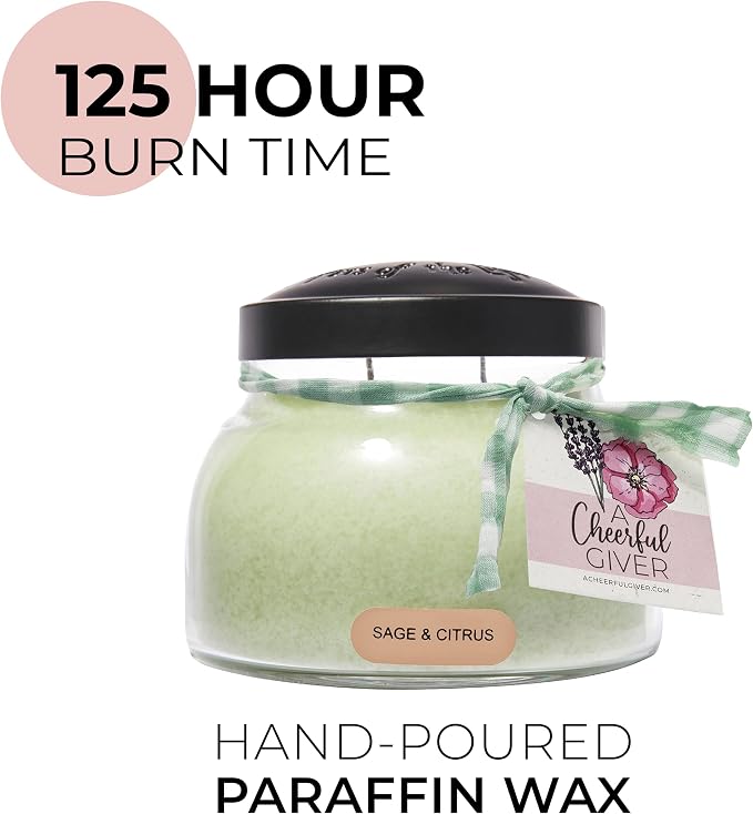 A Cheerful Giver - Sage & Citrus Mama Scented Glass Jar Candle (22oz) with Lid & True to Life Fragrance Made in USA