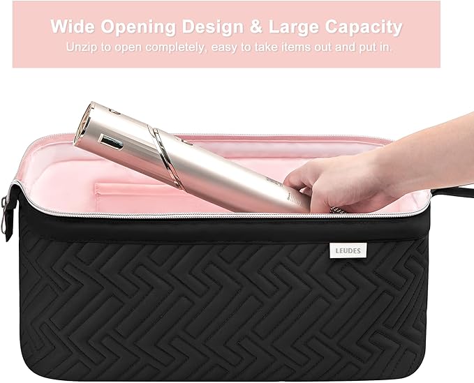 Leudes Hair Tools Travel Bag for Shark Flexstyle Carrying Case Portable Shark Hair Air Wrap Dryer Case Waterproof Dustproof Flat Curling Iron Travel Organizer (Black+Heat Resistant Mat)