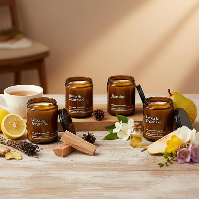 Hand Poured Non Toxic Candles - Vetiver & Cedarwood Fall Candles with Premium Natural Wax - Aromatherapy Scented Candles with Fir, Lemon Peel, Black Pepper & Musk Notes - 8.5 Oz, 45 Hrs Burn Time