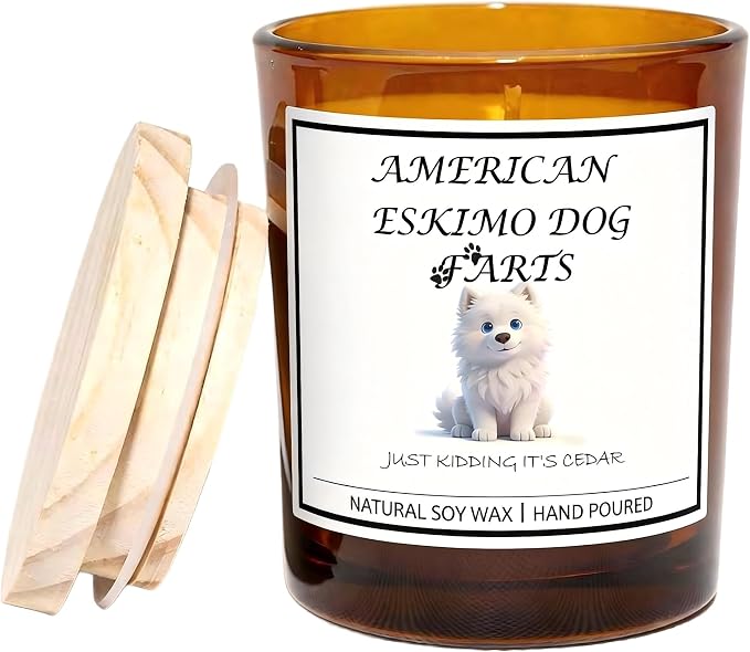 American Eskimo Gifts for Women | Birthday Gifts for Mom | Light When Dog Farts Candle | Cedar By Natural Soy Wax | Pet Safe Friendly Memorial Candles for Home Scented Household Essentials