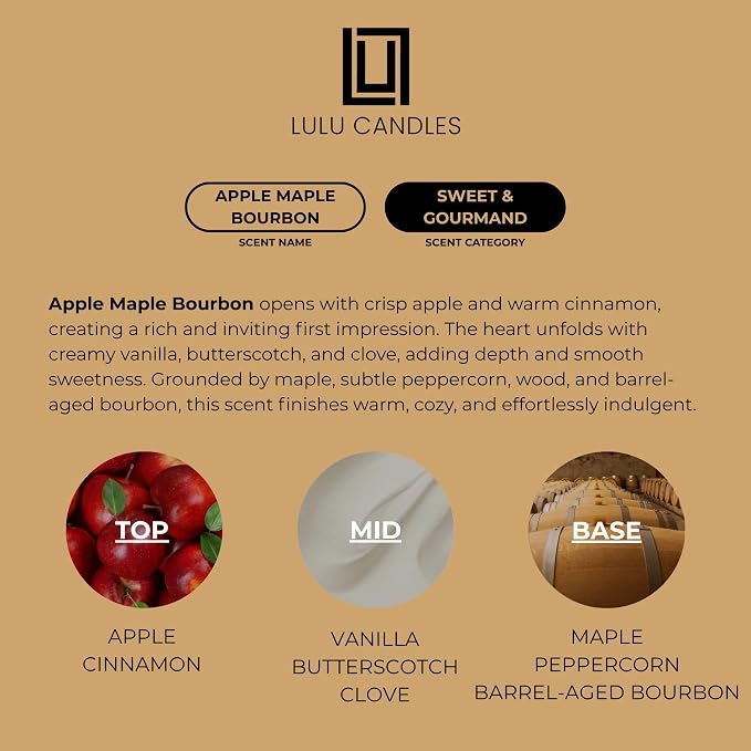 Lulu Candles | Apple Maple Bourbon Candle | Smells Like Fall | Luxury Scented Soy Jar Candle | Hand Poured in The USA | Highly Scented Long Lasting (9 Oz.)