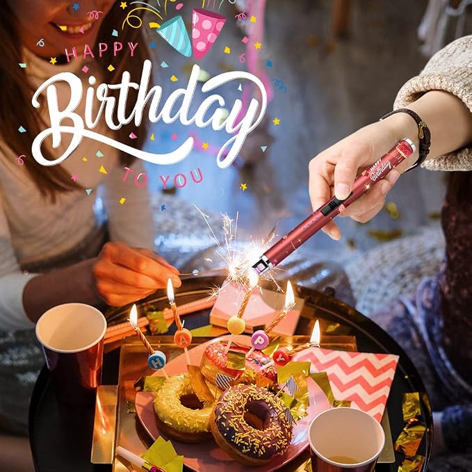 SUPRUS Candle Arc USB Lighter Electric Lighter with Upgraded LED Battery Display Safety Switch Rechargeable Flameless Plasma Windproof Portable for Birthday (Birthday Red)