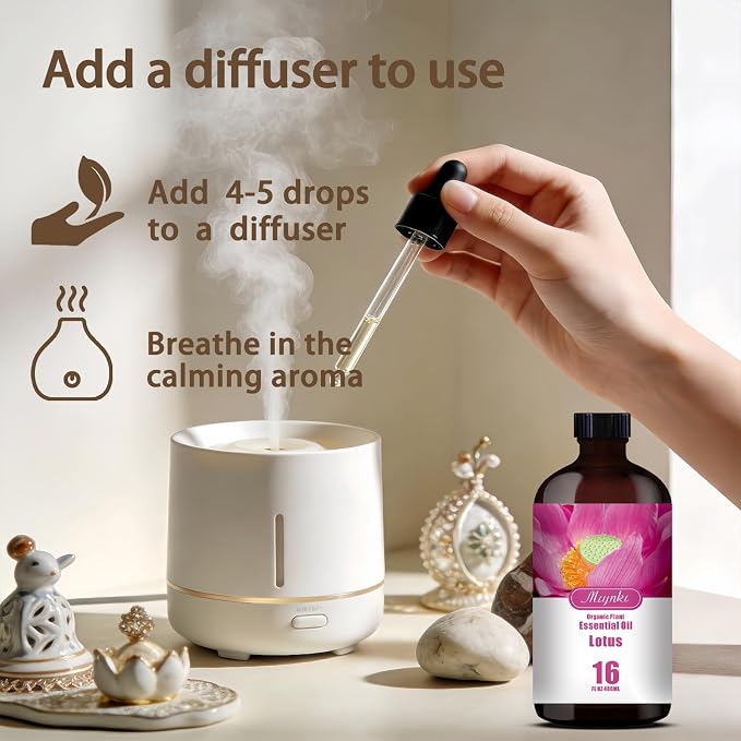 Lotus Essential Oil, Lotus Oil for Meditation, Diffuser, Humidifier, Massage, DIY Candle, Soap, Yoga, Relaxation, Gift Ready,Lotus Fragrance Oil - MLYNKL Essential Oils (16.33 fl oz / 490ml)