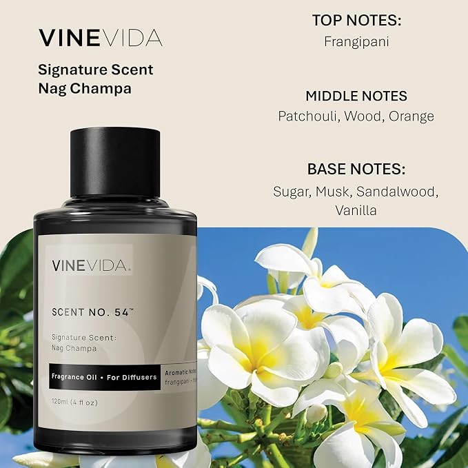 VINEVIDA [4 Fl Oz] Nag Champa Fragrance Oil for Cold Air Diffusers, Essential Oils for Diffuser Oil Refill & Air Freshener Room Spray