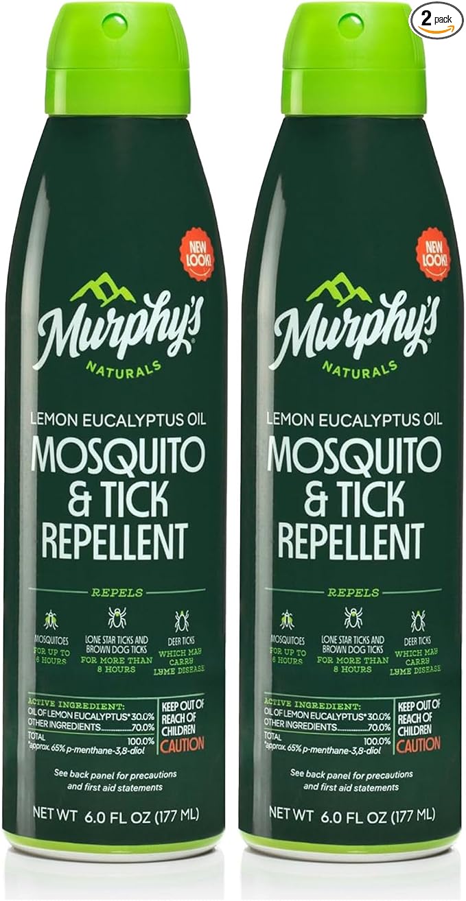 Murphy's Naturals Mosquito & Tick Bug Repellent Spray, Oil of Lemon Eucalyptus for Skin + Outdoor Gear, 6 Ounce Mist, 2-Pack
