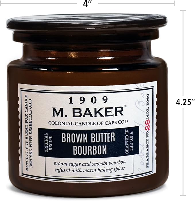 Colonial Candle Brown Butter Bourbon Scented Candle, 2-Wick Natural Soy Blend Wax Candle Infused with Essential Oils, 14 oz Apothecary Glass Jar Candle - Made in The USA