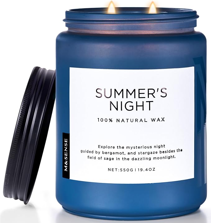M&SENSE Summer's Night Scented Candles for Home, 19.4oz Large Natural Organic Soy Candles, 110 Hours Long Lasting, Non Toxic Clean Burn, Strong Manly Romantic Scent for Bath Stress Relief Relaxation
