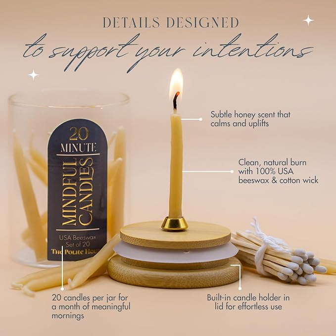 USA Beeswax 20-Minute Candles Set - Made in USA - Thoughtful Christian Gifts for Women Unique Gifts for Women for Prayer, Mindfulness, Meditation Accessories, Mini Taper Candle Set - The Polite House