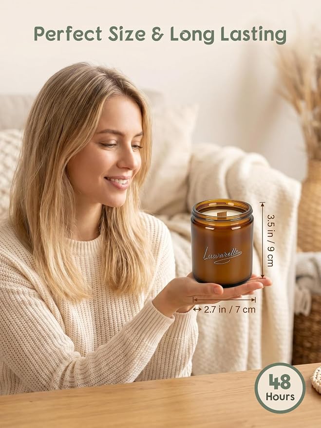Sleep Candle Wooden Wick Soy Wax 48Hr | Natural Essential Oil Candle in Amber Glass for Nighttime Relaxation & Meditation