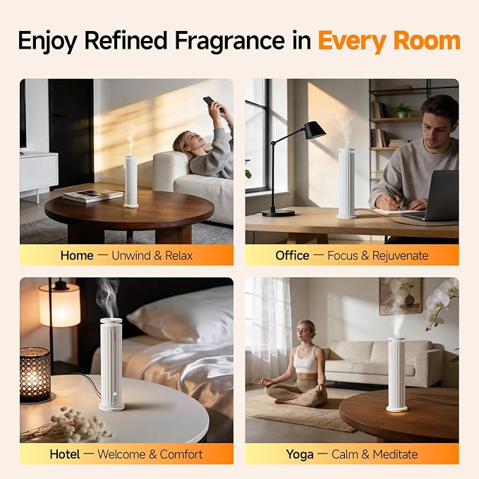 FEPPO Waterless Diffuser – Diffuser for Home, Hotel, Office | Essential Oil Diffuser Starter Kit with 5×20mL Hotel Scent Oils, 6 Scent Levels, 4 Timer Modes, Quiet Diffuser, 1000+ Sq Ft