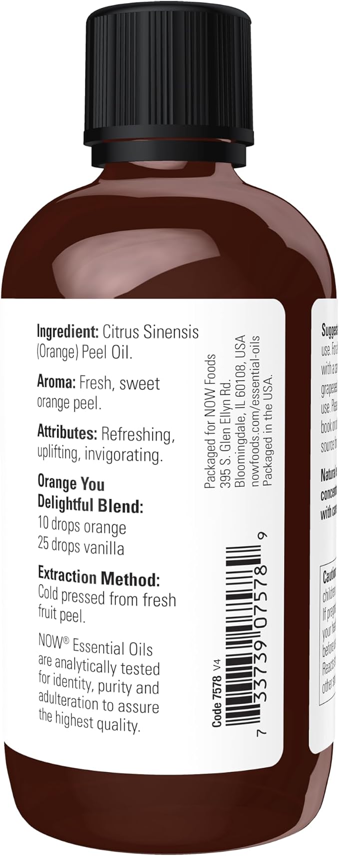 Now Essential Oils, Orange Oil, Uplifting Aromatherapy Scent, Cold Pressed, 100% Pure, Vegan, Child Resistant Cap, 4-Ounce (Pack of 2)