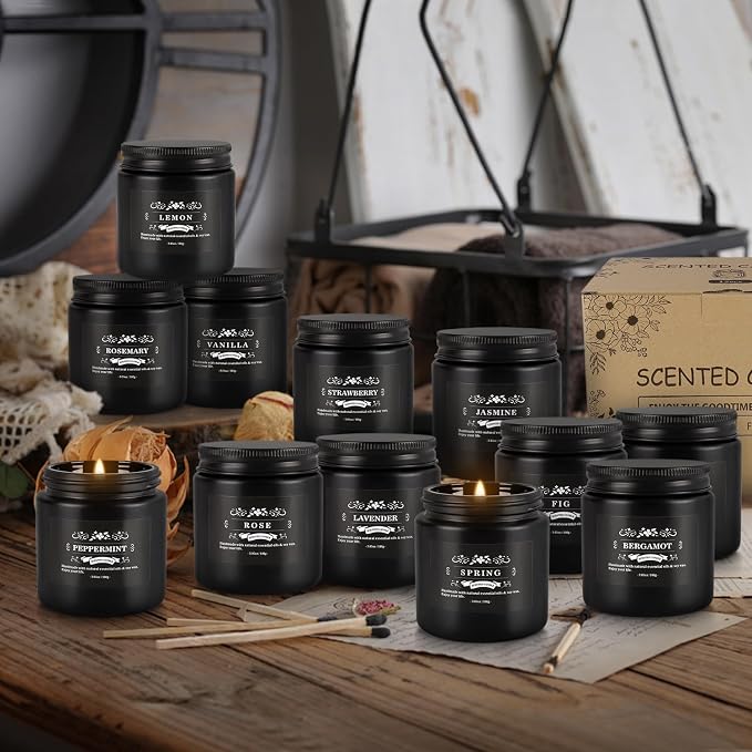 YOROXRG Scented Candles Gifts Set 24 Pack Soy Wax Travel Tin Jar Candles for Home 3.05 OZ for Mom for Christmas, Birthday, Thanksgiving, Mother's Day,Father'Day(Black)