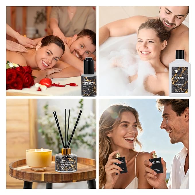 35 Pcs Charcoal Bath & Body Gift Basket for Women & Men, Mother's Day Gifts, Face Skin Care Kit, Home Spa Basket Gift, Self-Care Gift, Bath Bomb, Birthday, Christmas, Anniversary, Valentines, Wife
