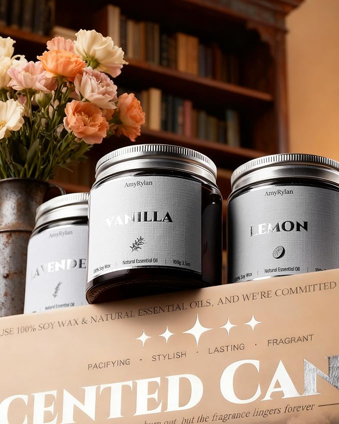 6 Pack Non-Toxic Soy Wax Scented Candles Gift Set, 21oz 120H Long Burn Time, Amber Jar Candles, Gift for Women Unique, Christmas Birthday Self Care Relaxation Spa Aromatherapy Gifts