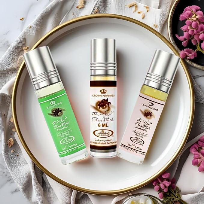 Al-Rehab Choco Musk Perfume Oils - Original, Marshmallow & Pistachio 6ml (0.2 oz) | Sweet Gourmand Fragrance | Chocolate, Vanilla, Fruity & Nutty Scents | Long-Lasting Roll-On Fragrance Oils (Bundle)