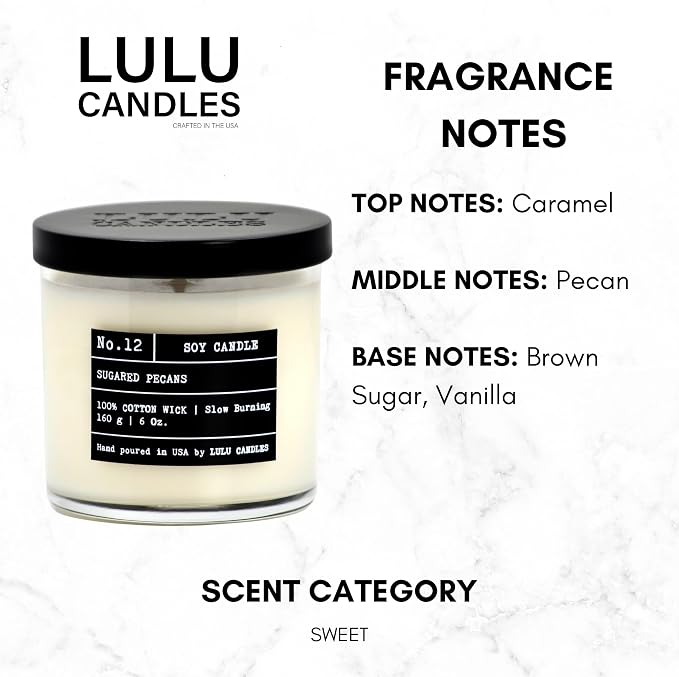 Lulu Candles | Sugared Pecans | Luxury Scented Soy Jar Candle | Hand Poured in The USA | Highly Scented & Long Lasting (6 Oz.)
