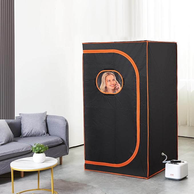 VEVOR Portable Steam Sauna Tent Full Size, 1000W Personal Sauna Kit for Home Spa, Detoxify & Soothing Heated Body Therapy, Time & Temperature Remote Control with Floor Mat