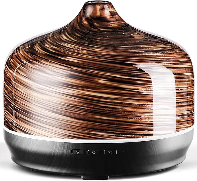 Porseme 500ml Glass Essential Oil Diffuser Aromatherapy Ultrasonic Cool Mist Humidifier 15-21 Running Hours Waterless Auto-Off Air Diffusers for Sleeping Yoga Working Spa(Dark Golden)