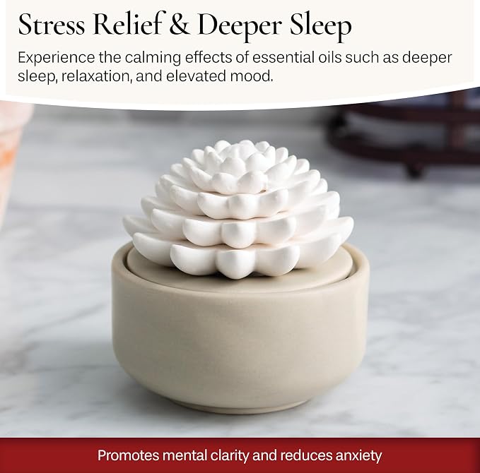 Airomé White Succulent, Porcelain Passive Essential Oil Diffuser (with 15ml Peppermint Essential Oil) – Non-Electric, Battery-Free, Improves Sleep, and Relieves Stress