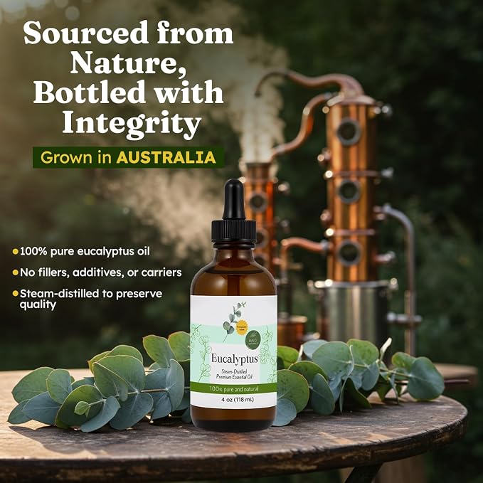 Steam Distilled Eucalyptus Essential Oil - Premium Hair Growth Oil for Scalp Stimulation & Refreshing Aroma - Essential Oil Supports Healthy Hair, Skin & Mental Clarity - 4oz