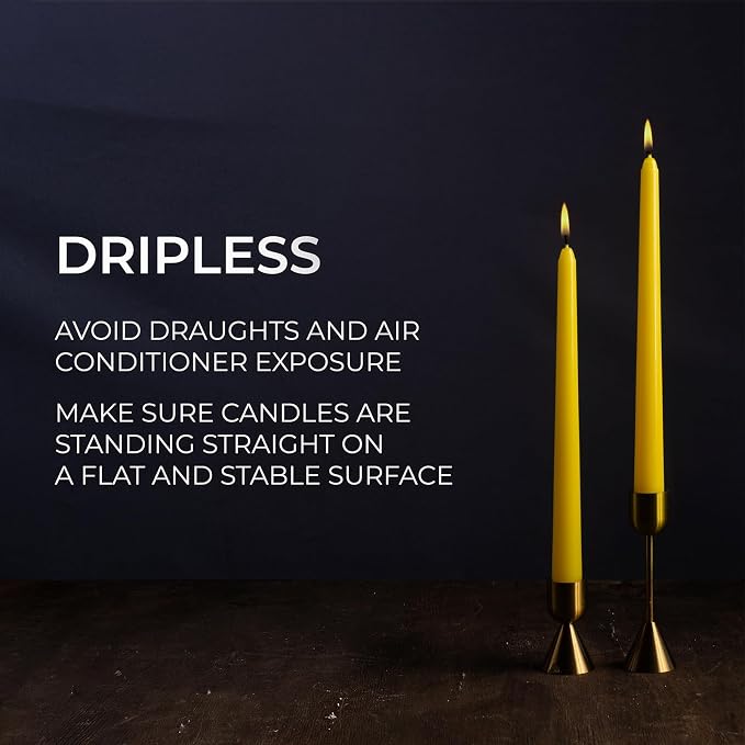 CANDWAX 12 inch Yellow Taper Candles Pack of 4 - Unscented Smokeless Dripless Yellow Candles - Perfect for Home Décor, Special Occasions and Ordinary Dinners - Easter Candlesticks