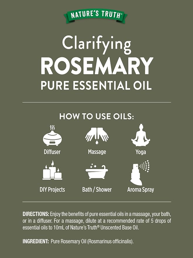 Nature's Truth Rosemary Essential Oil | Pure Plant Based | for Diffuser, Aromatherapy, and Massage | Non-GMO & Gluten Free