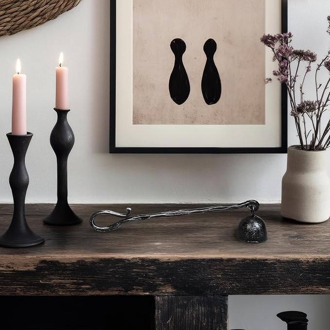 BEGINS Candle Snuffer Black Hand-Forged Steel, Long Handle Vintage Candle Wick Extinguisher, Solid Metal Retro Candle Accessory