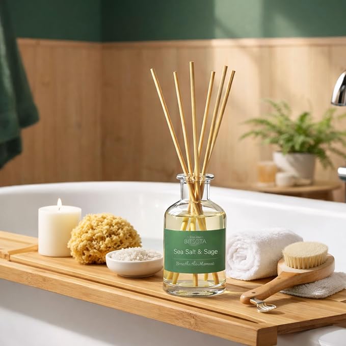 Natural Reed Diffuser Set, Sea Salt & Sage 3.52 oz (100ml) Scented Diffuser with Sticks Home Fragrance Reed Diffuser for Bathroom Shelf Decor, Ideal Gift for Woman