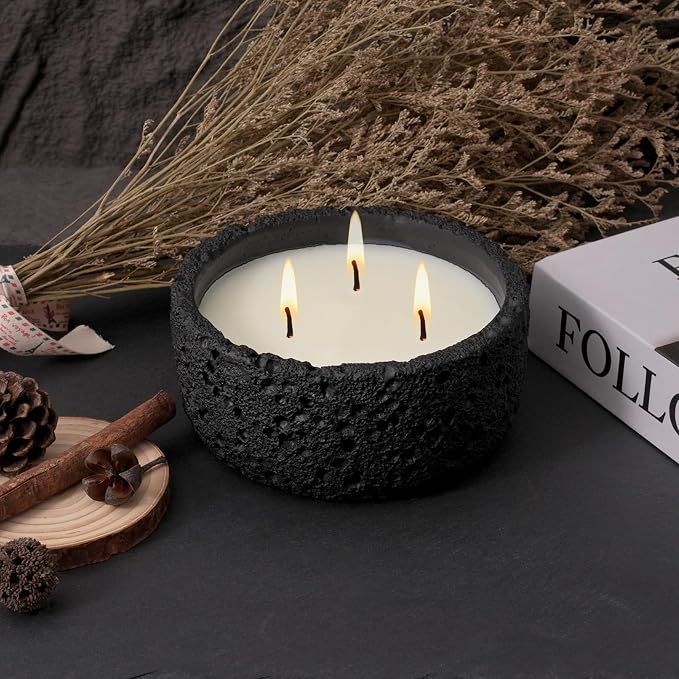 Viyffo 20oz Large Scented Candle - Sage & Eucalyptus, 3 Wick Home Scented Candle, Non Toxic Soy, Black Textured Ceramic Jar, Luxury Fragrance, Modern Home Décor & Summer Gift for Men and Women
