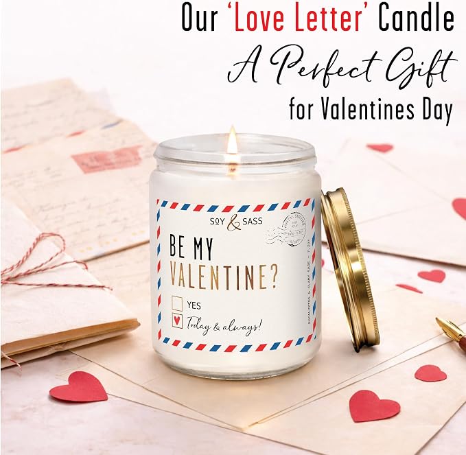 Valentines Day Gifts for Her, Valentine Candles, Valentines Gift for Girlfriend -Be My Valentine Candle, w/Eucalyptus, Clary Sage & Geranium I Valentines Gifts for Wife I 9oz, 50Hr Burn, USA Made