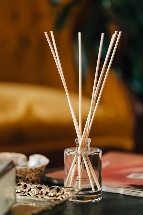 Brooklyn Candle Studio Reed Scent Diffuser - Italia - Relaxing Oil Diffuser, Cardamom, Vanilla & Orange Blossom Fragrance, 8 Rattan Diffuser Reeds, Clean Ingredients - 4.4oz