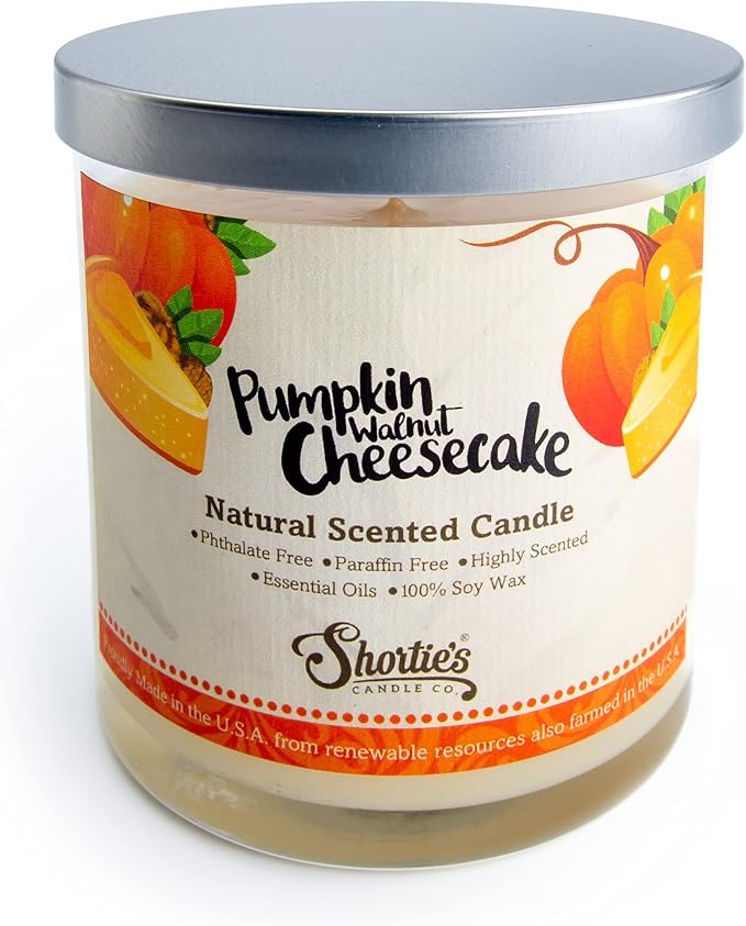 Pumpkin Walnut Cheesecake Scented Natural Soy Candle, Essential Fragrance Oils, 100% Soy, Phthalate & Paraben Free, Clean Burning, 9 Oz.