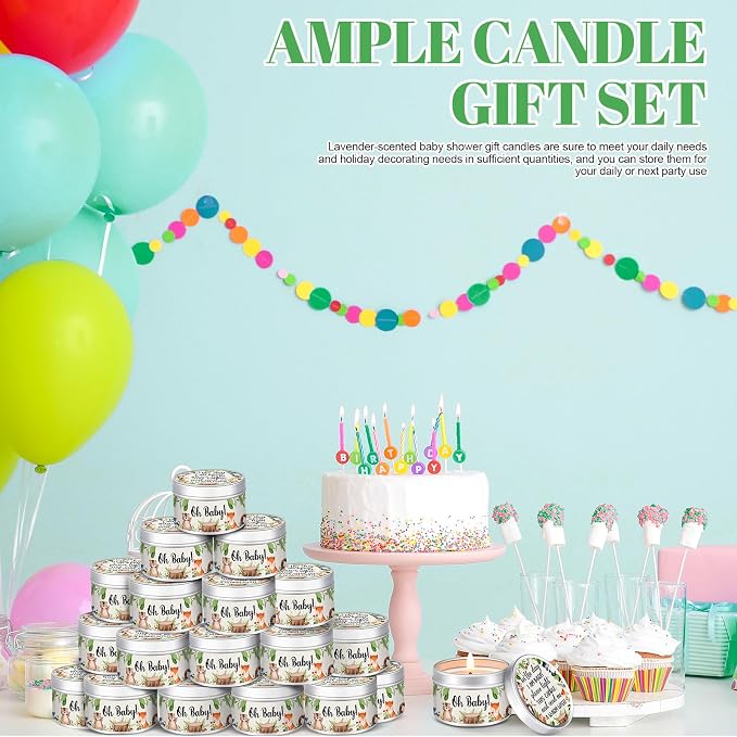 MTLEE 24 Pcs Woodland Animals Baby Shower Party Favors Candles Lavender Scented Baby Shower Favors for Guests Rustic Tealights Candles Gender Reveal Return Gifts (1.2 oz, Colorful)