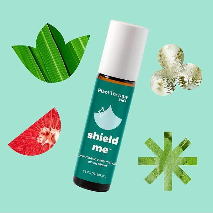 Plant Therapy Kids Shield Me Essential Oil Blend Pre-Diluted Roll On 10 mL (1/3 oz) 100% Pure, Gentle, Ready to use for Camping, Backyard & Travel